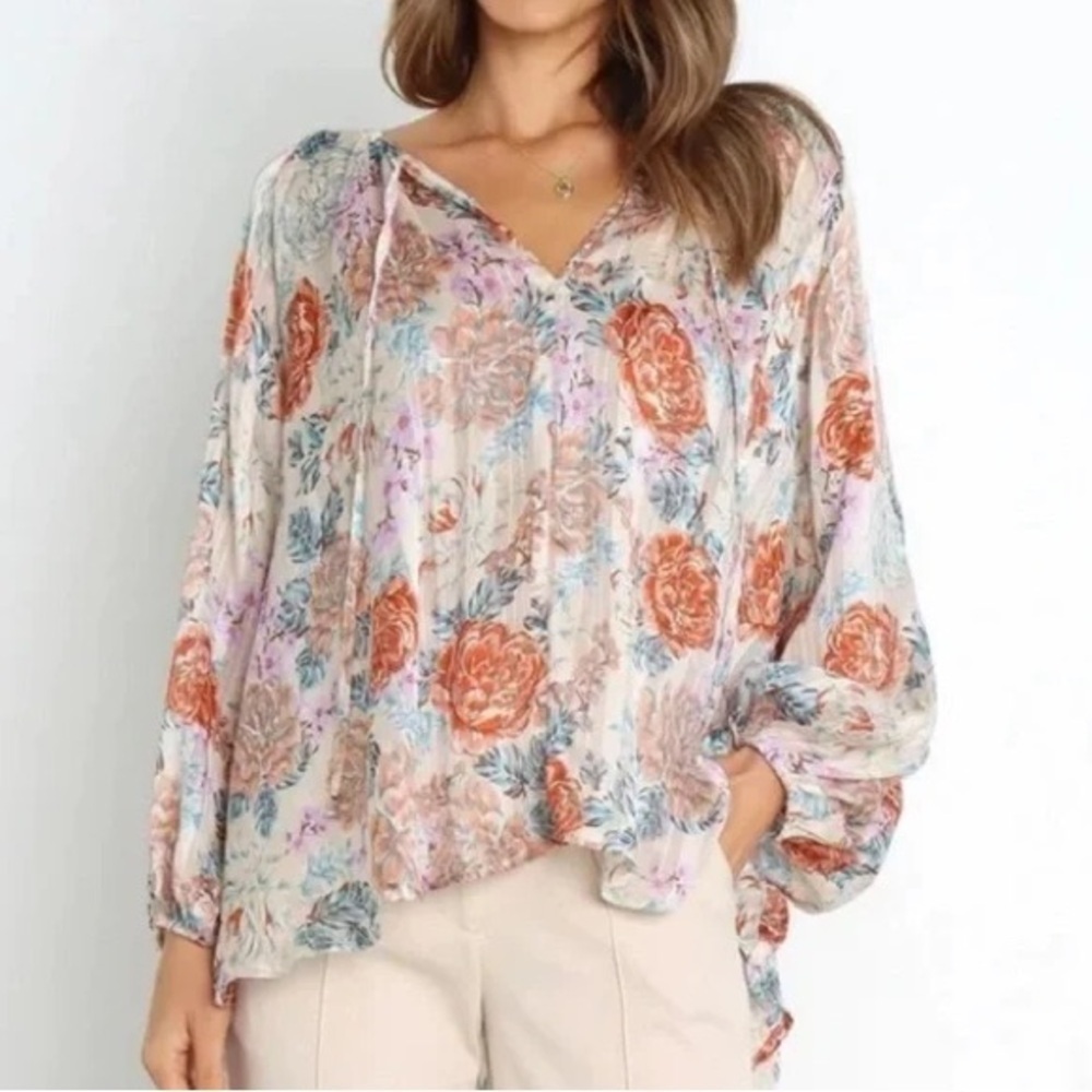 Petal + Pup Floral Metallic Flowy Top